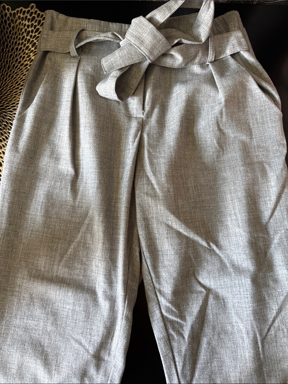 Revamped Light Gray Paperbag Waist Tie Trousers